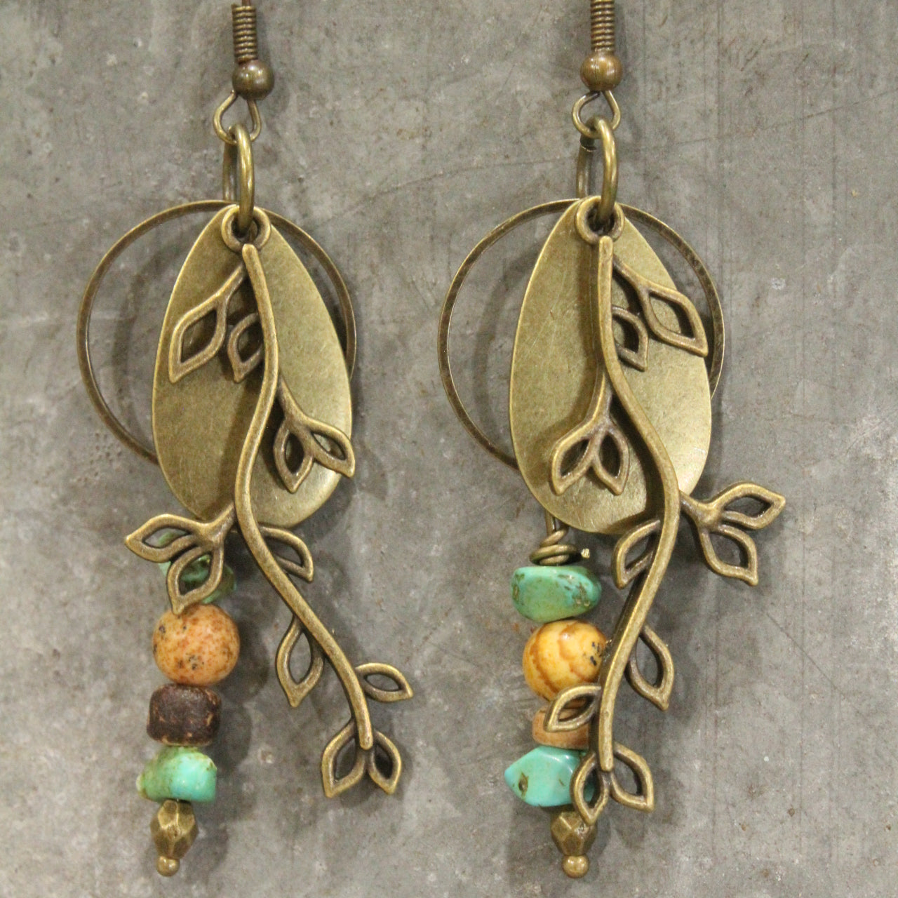 Bronze & Patina Leaf Branch Pattern Earrings