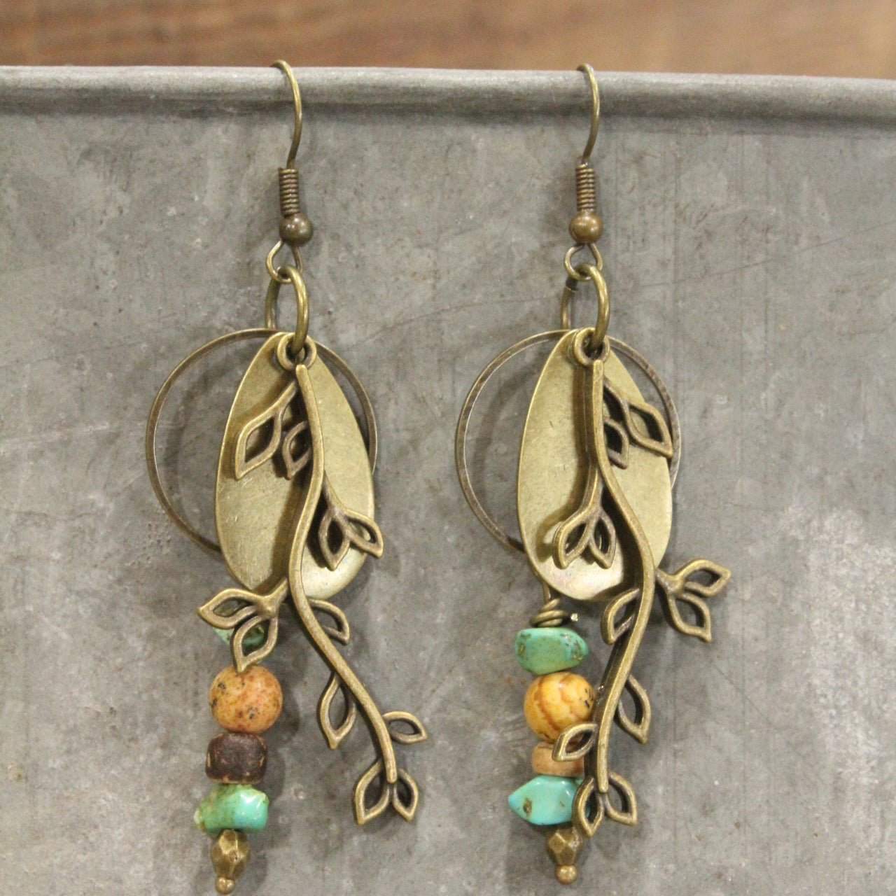 Bronze & Patina Leaf Branch Pattern Earrings