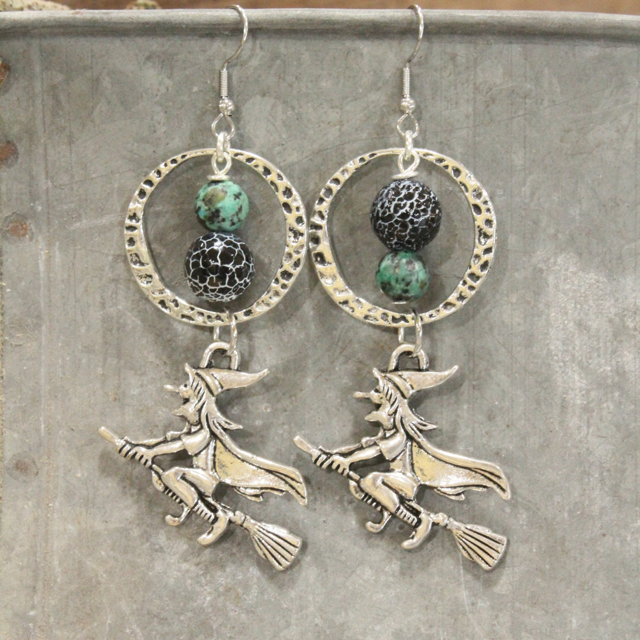 A Witch & Her Broom Jade Hoop Earrings