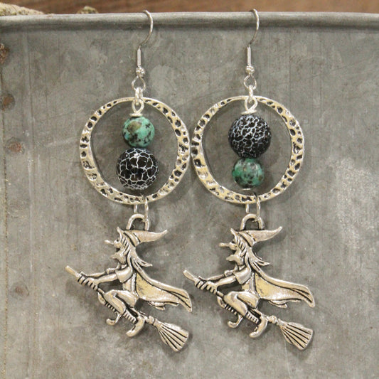 A Witch & Her Broom Jade Hoop Earrings