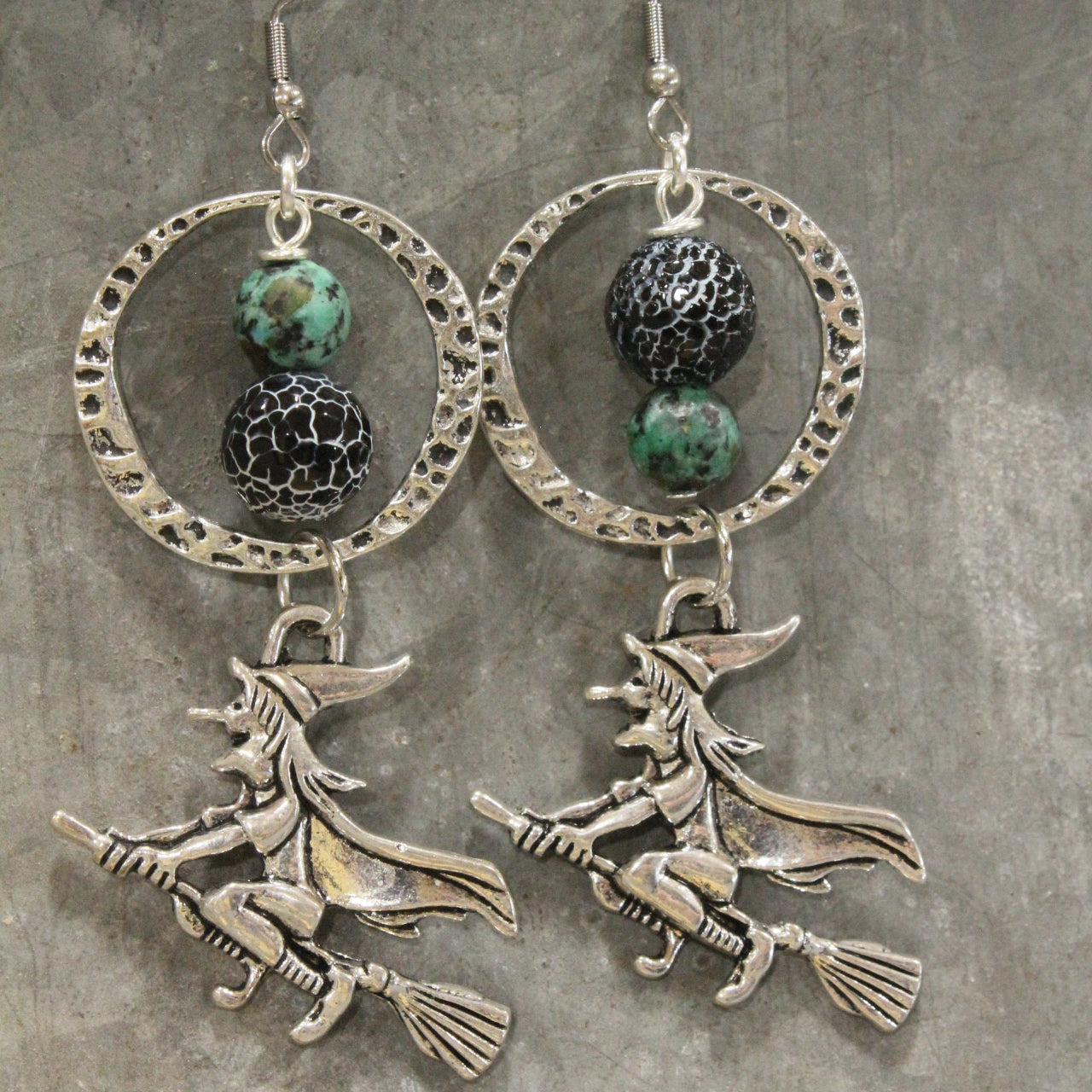 A Witch & Her Broom Jade Hoop Earrings