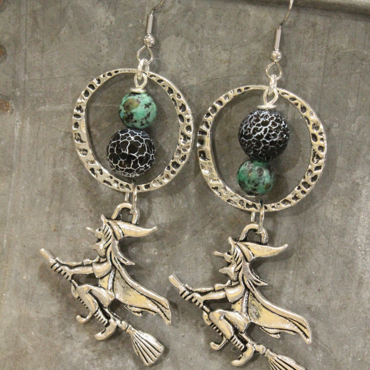 A Witch & Her Broom Jade Hoop Earrings