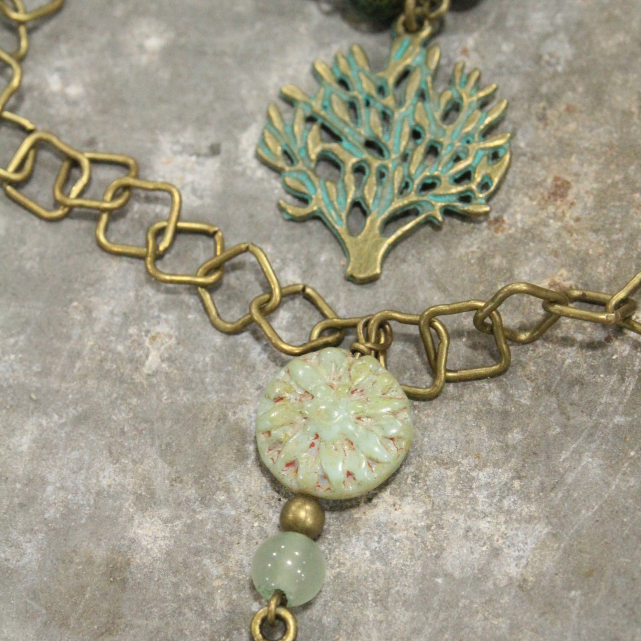 Tree Of Life Czech Coin Jade Layered Necklace