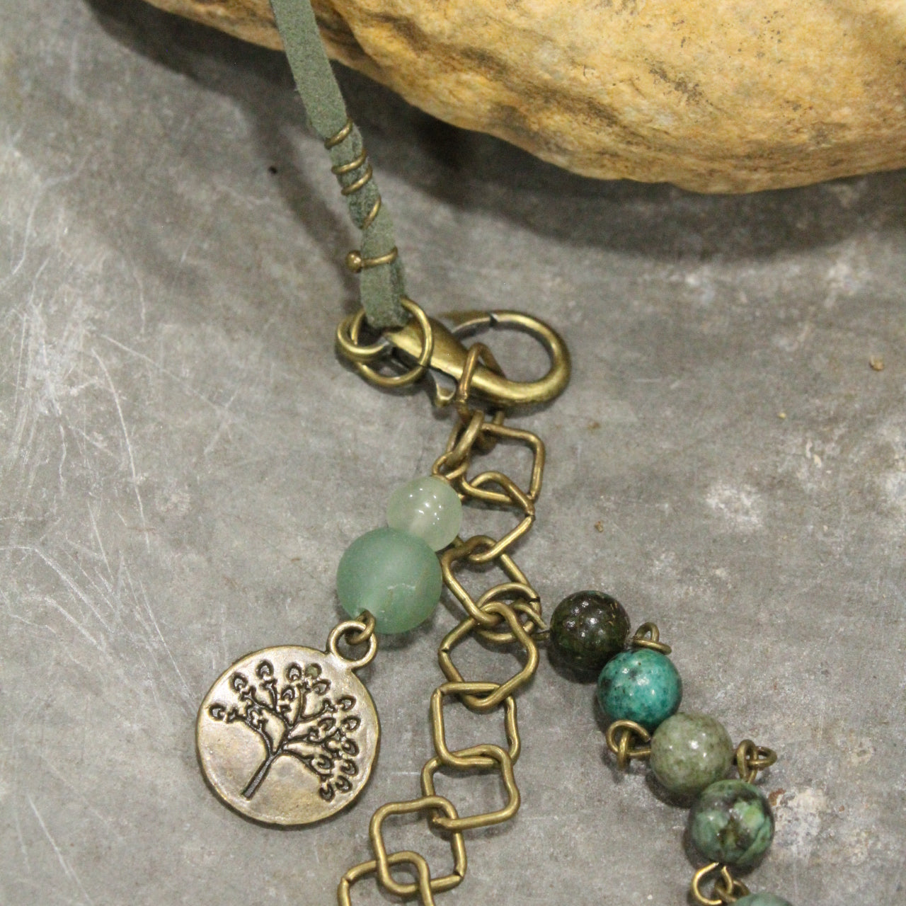 Tree Of Life Czech Coin Jade Layered Necklace