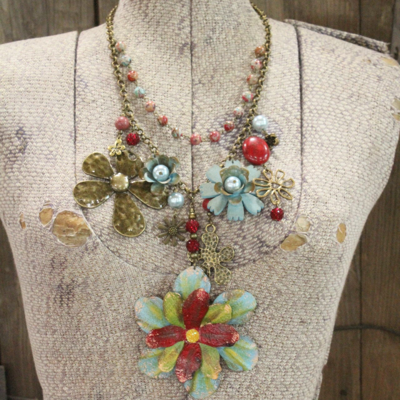 Color Explosion Turquoise Flower Charm'd Necklace