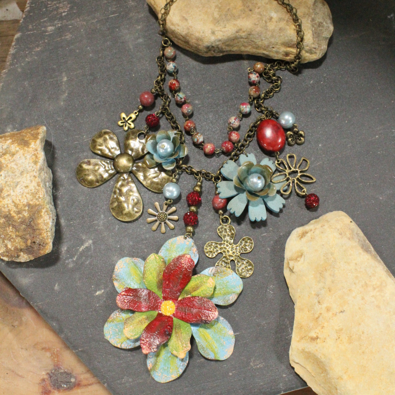 Color Explosion Turquoise Flower Charm'd Necklace