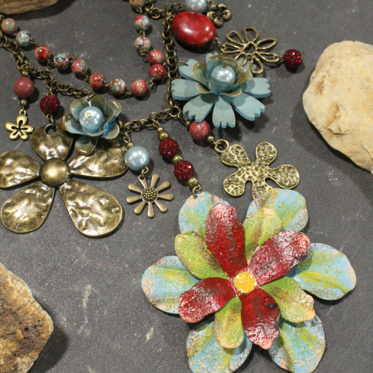 Color Explosion Turquoise Flower Charm'd Necklace