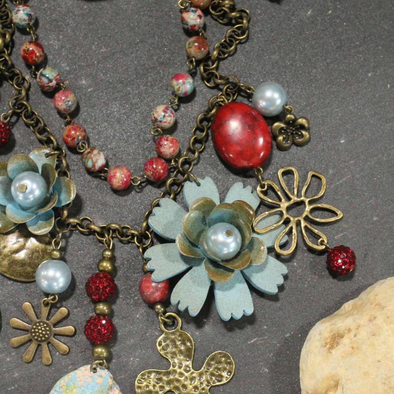 Color Explosion Turquoise Flower Charm'd Necklace