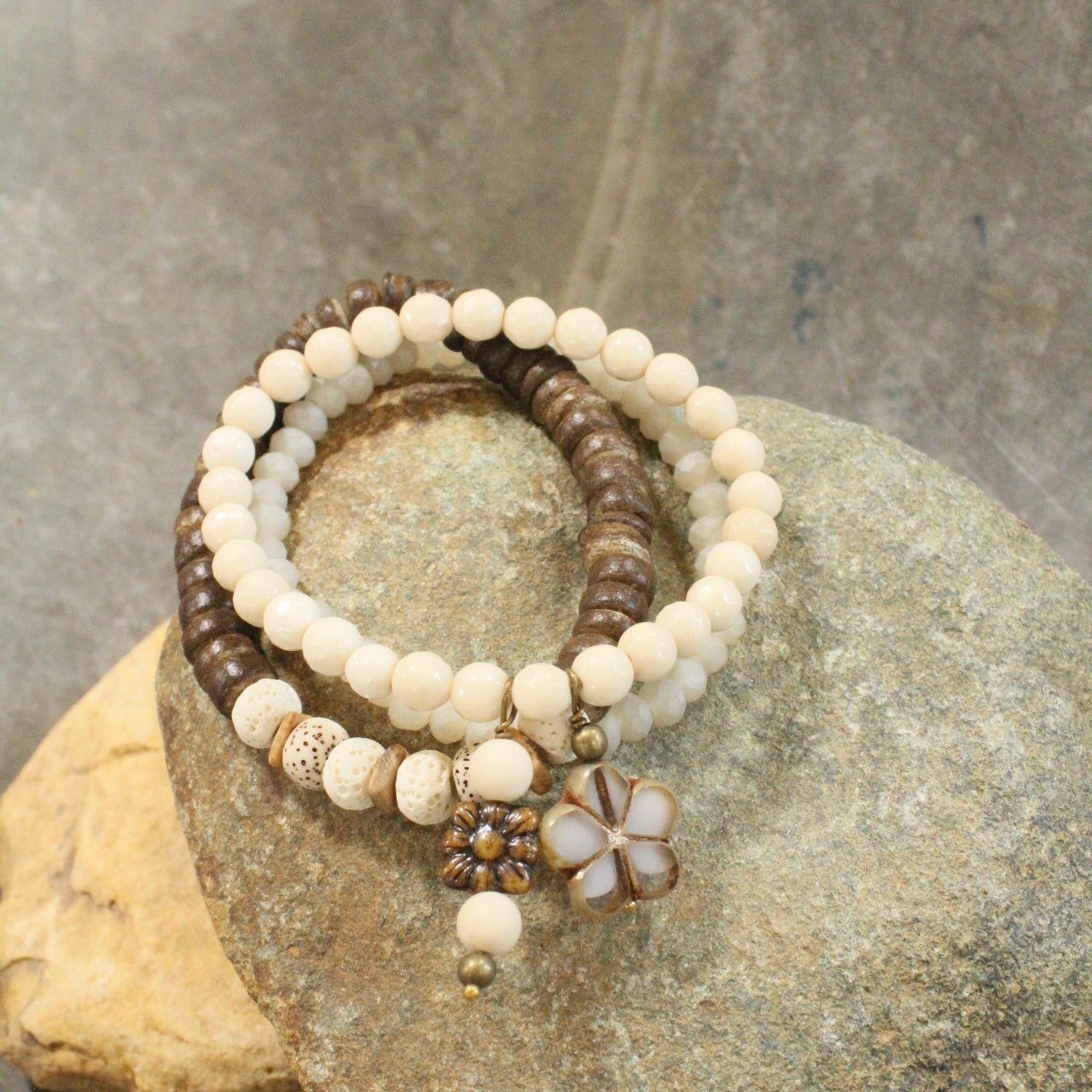 CZECH Me Out Elite Beige & Natural Stretch Bracelet Set