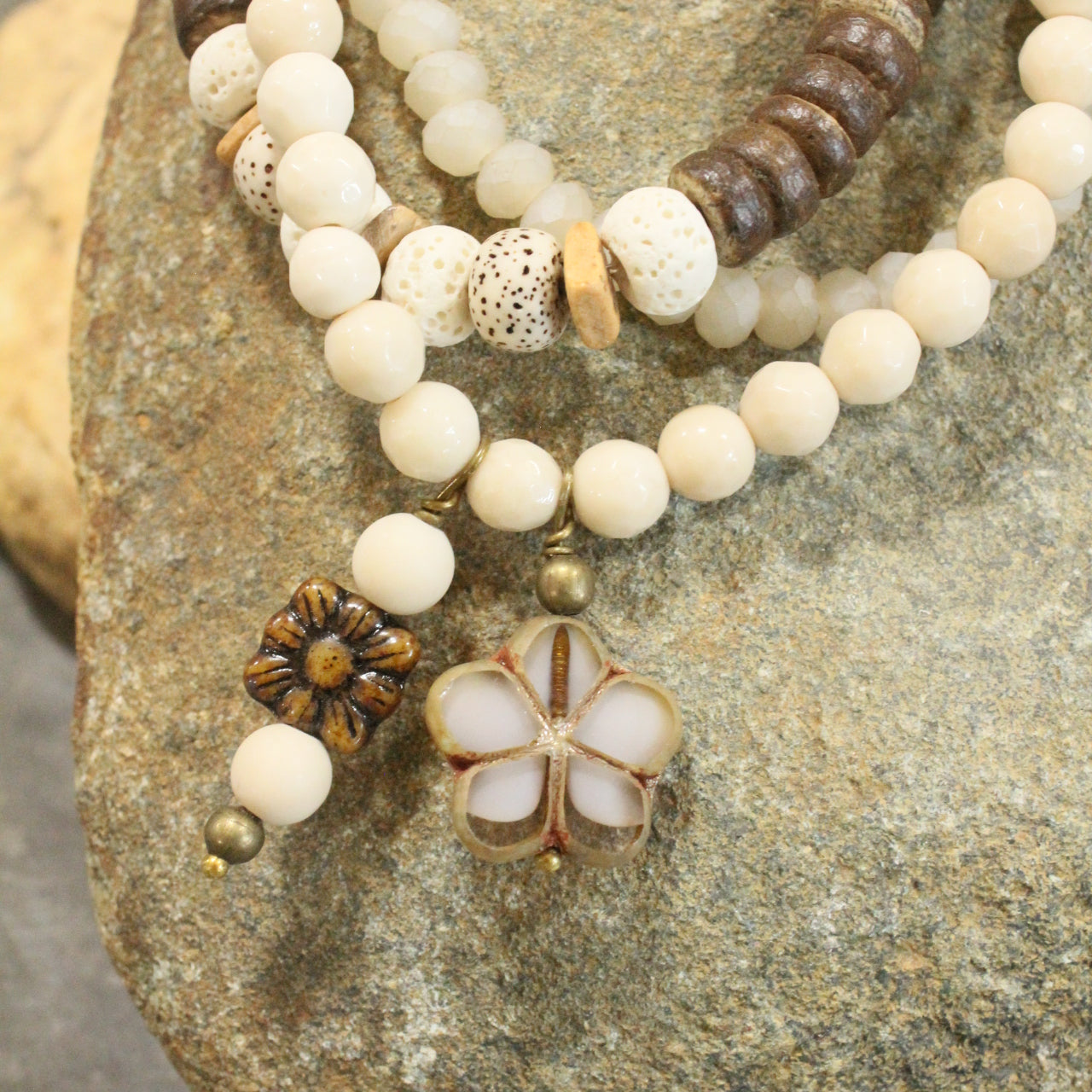 CZECH Me Out Elite Beige & Natural Stretch Bracelet Set