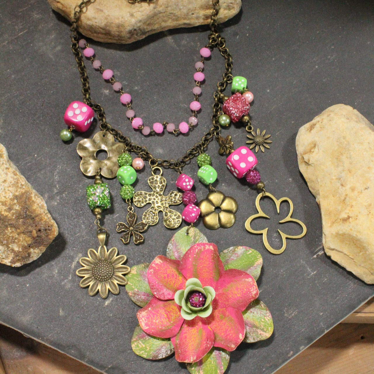 Color Explosion Pinky Flower Charm'd Necklace