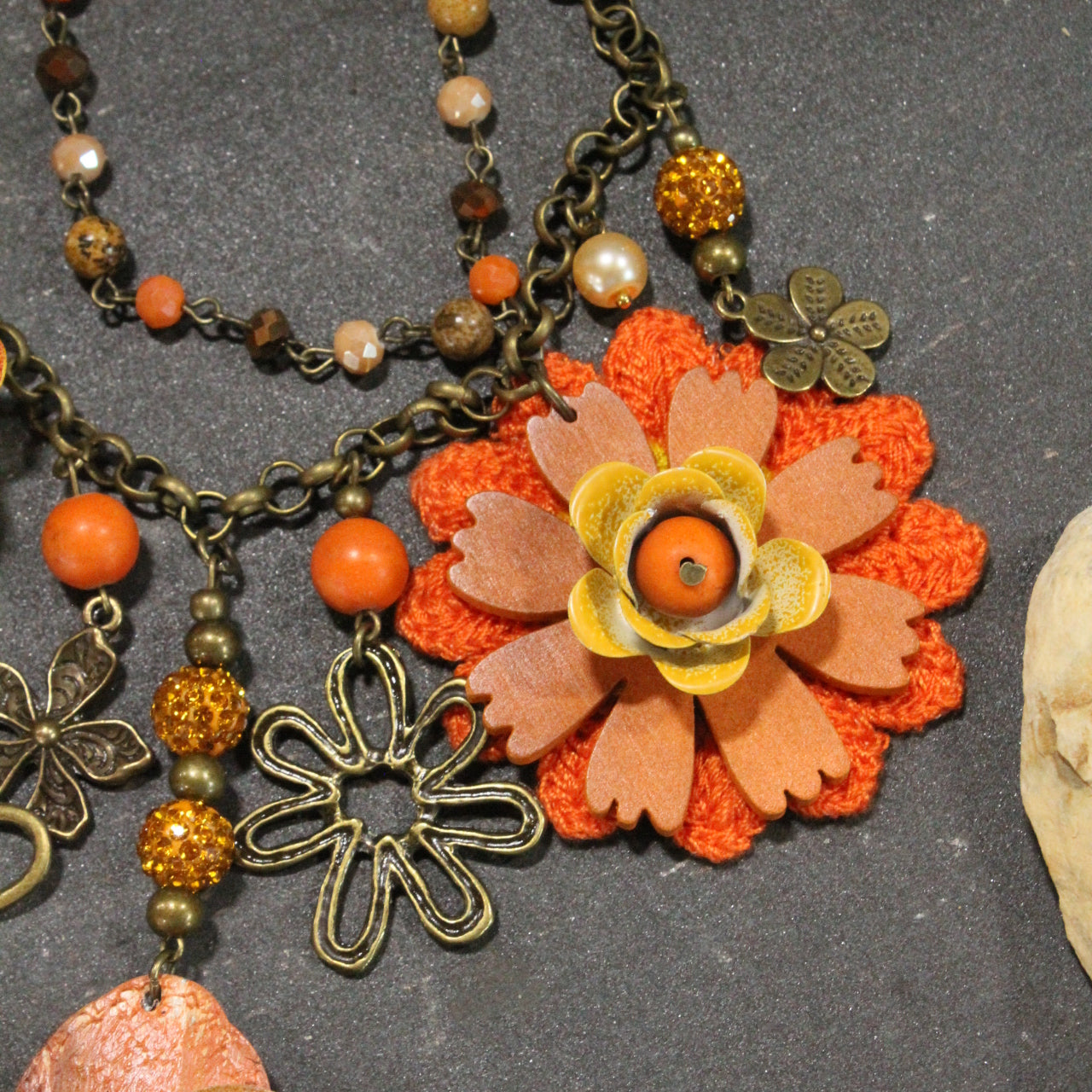 Color Explosion Orange Flower Charm'd Necklace