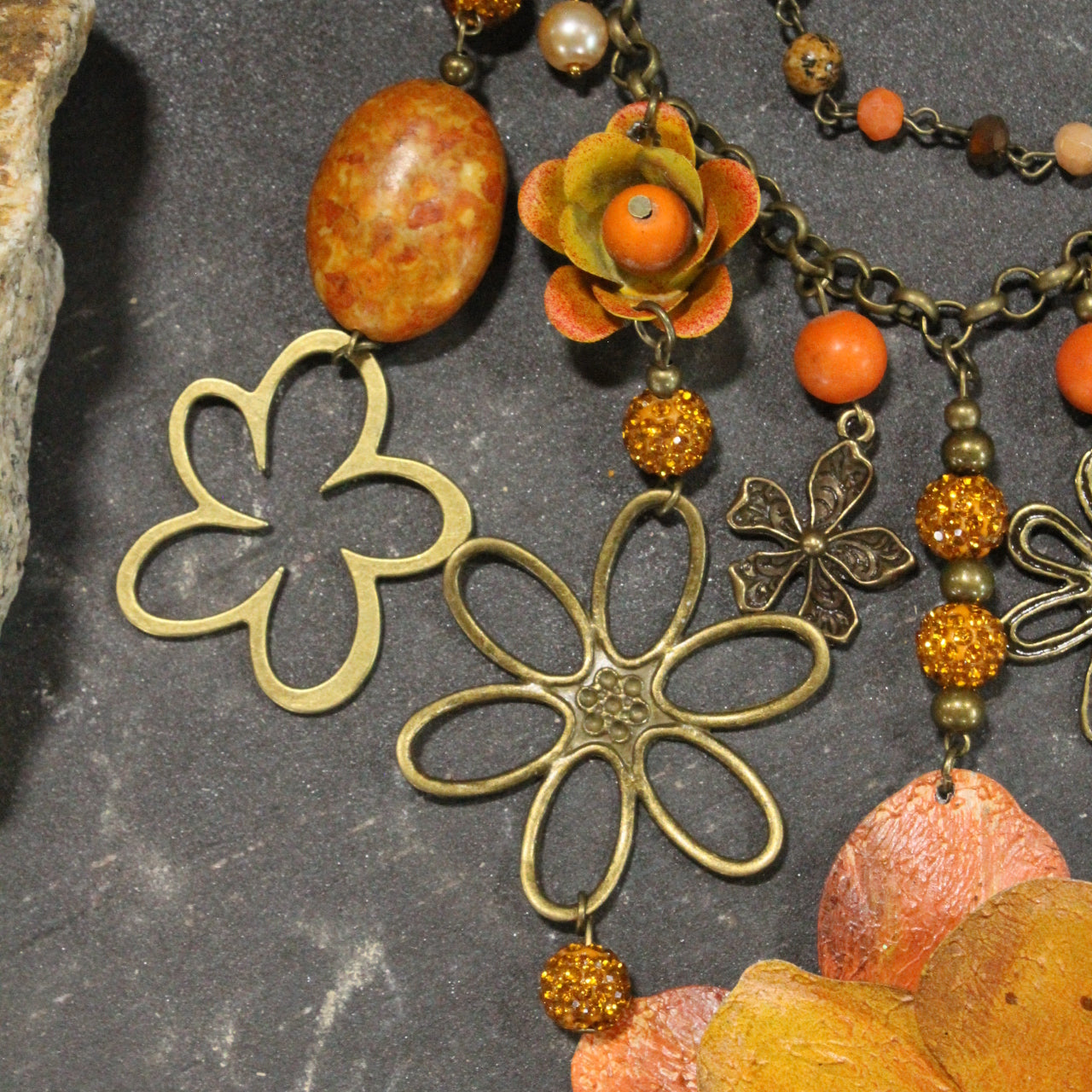 Color Explosion Orange Flower Charm'd Necklace