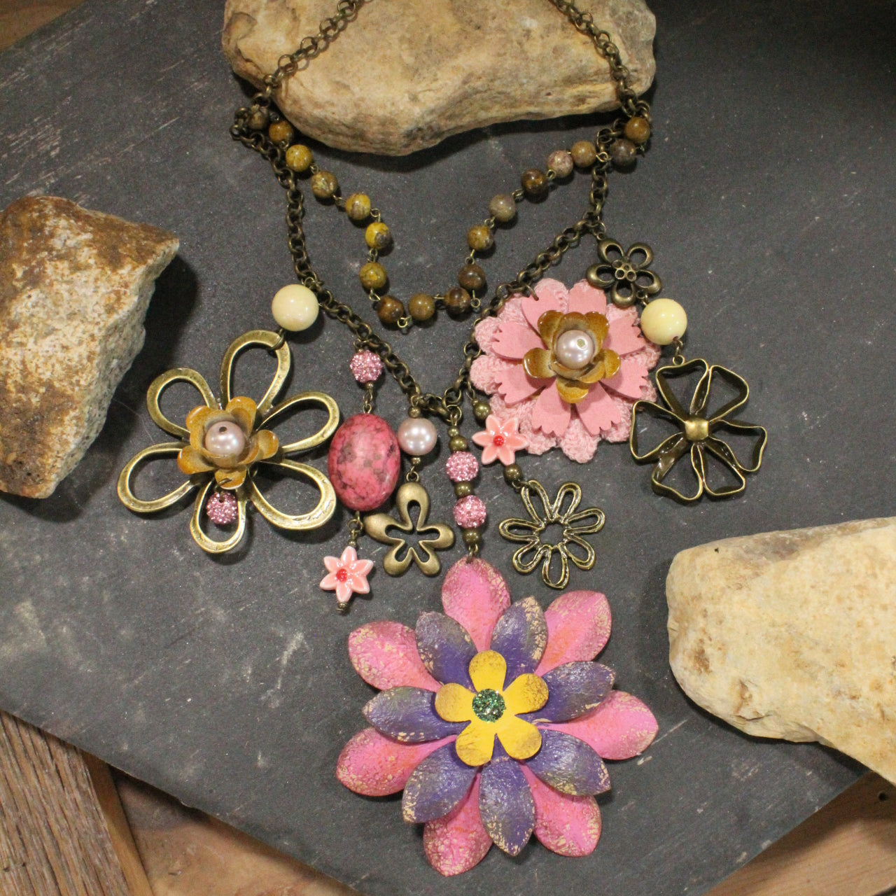 Color Explosion Mustard Flower Charm'd Necklace