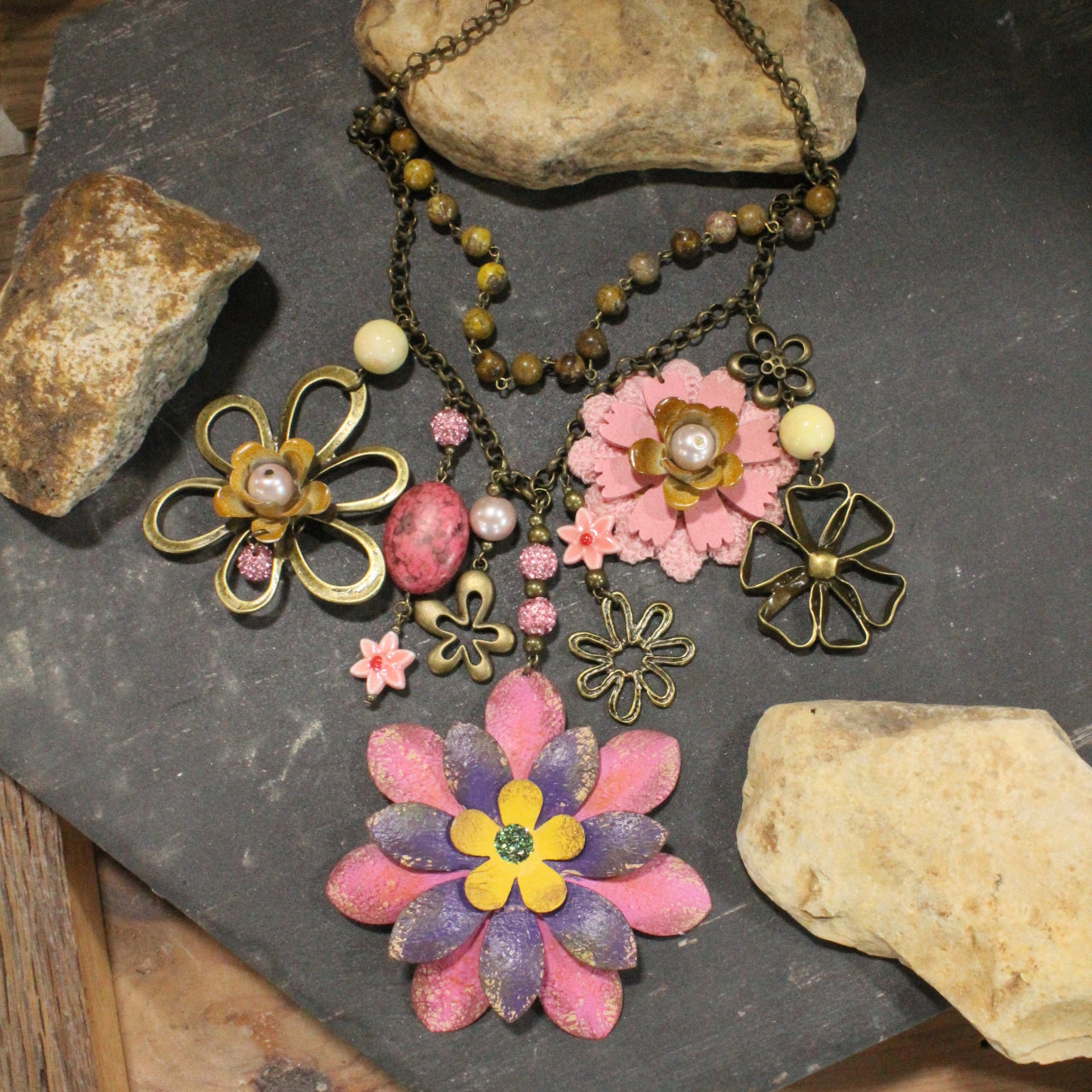 Color Explosion Mustard Flower Charm'd Necklace