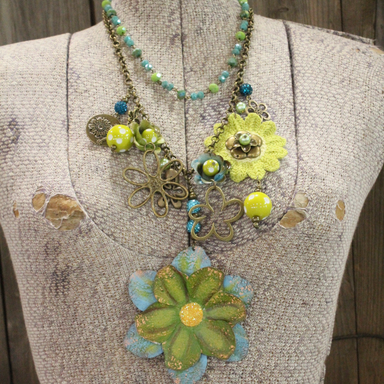 Color Explosion Lime Flower Charm'd Necklace