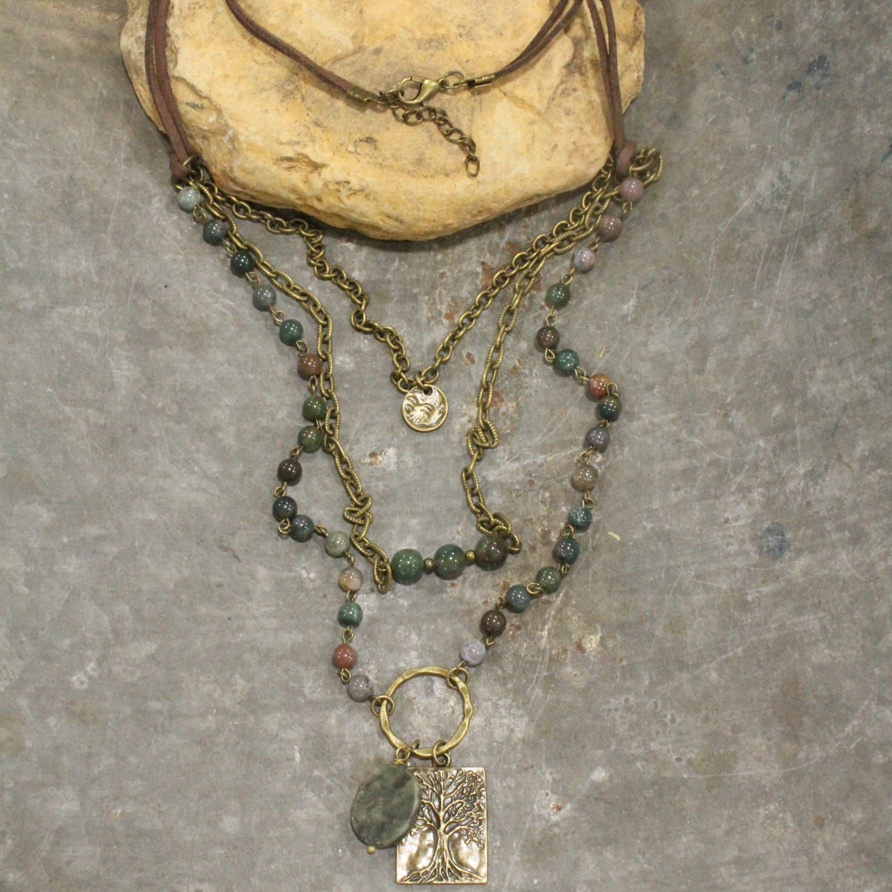 Tree Of Life Triple Layered Stone Necklace