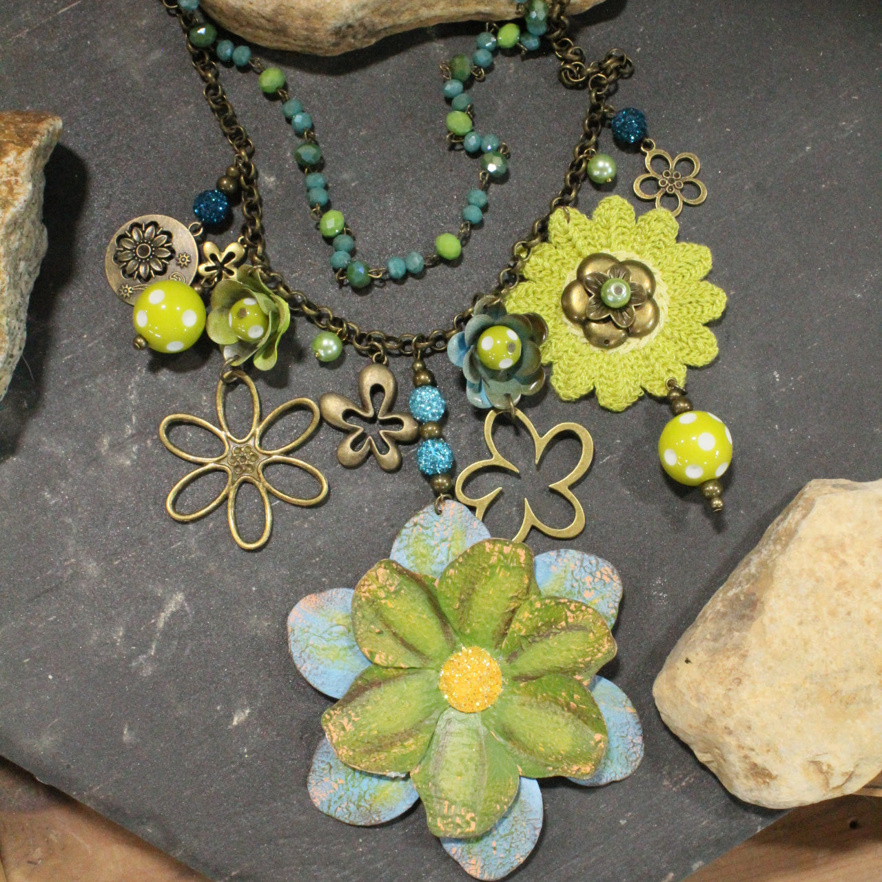 Color Explosion Lime Flower Charm'd Necklace