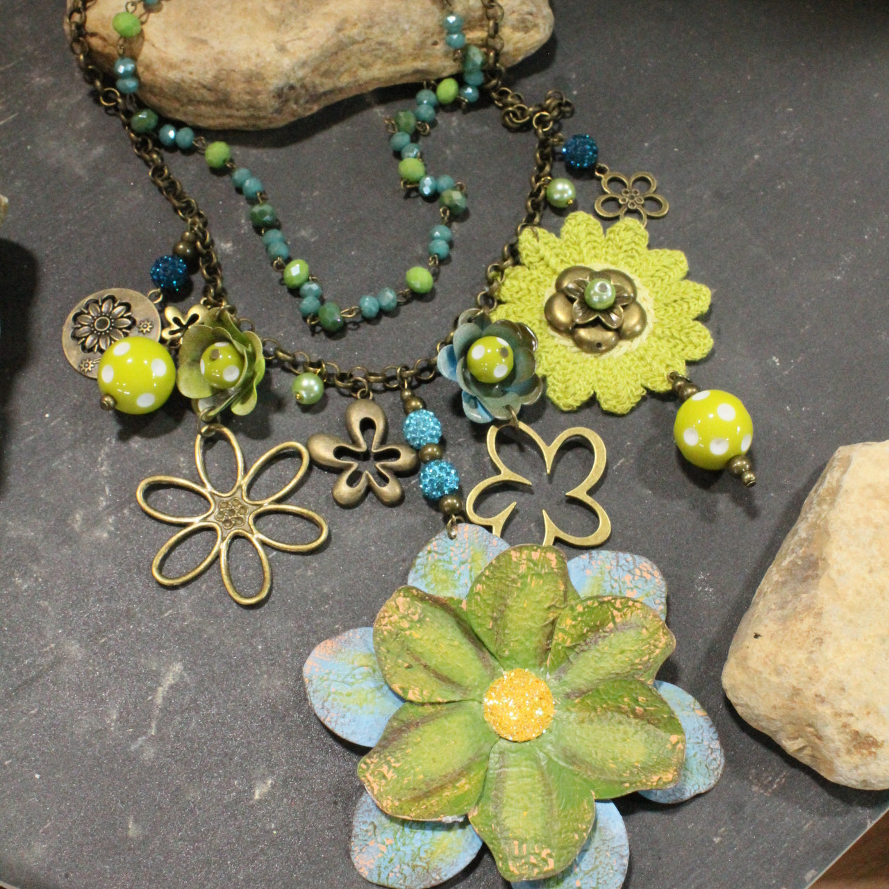 Color Explosion Lime Flower Charm'd Necklace