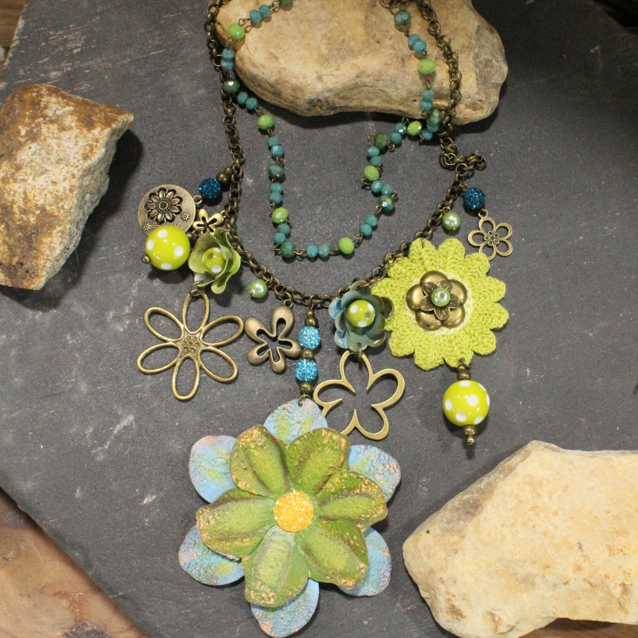 Color Explosion Lime Flower Charm'd Necklace