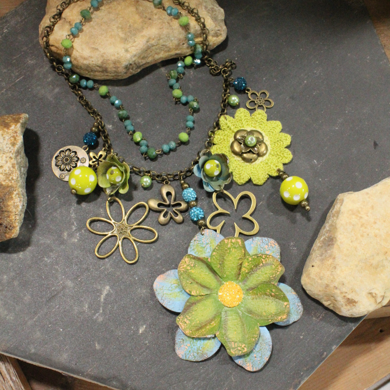 Color Explosion Lime Flower Charm'd Necklace