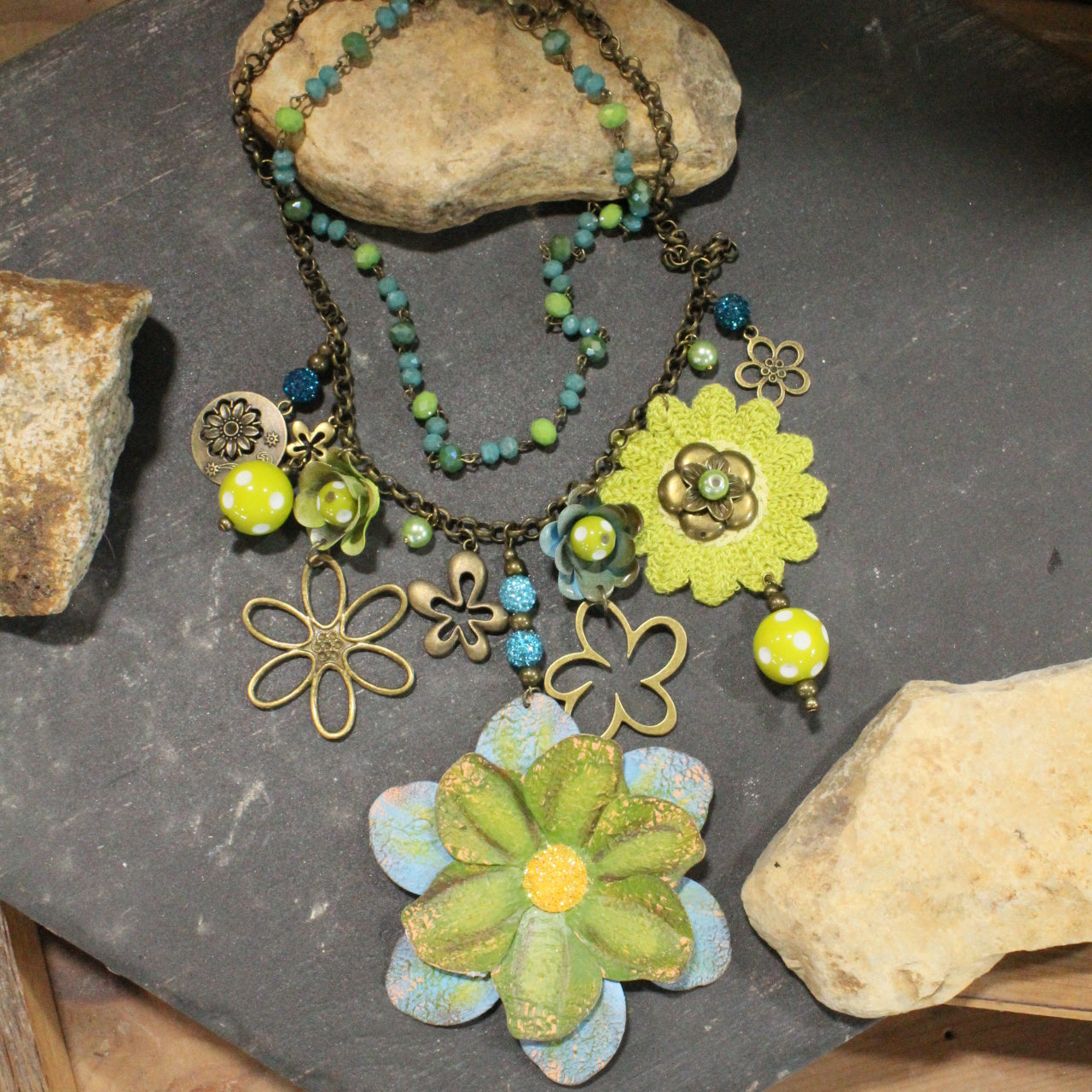 Color Explosion Lime Flower Charm'd Necklace