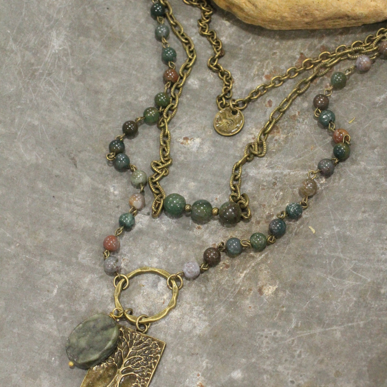 Tree Of Life Triple Layered Stone Necklace