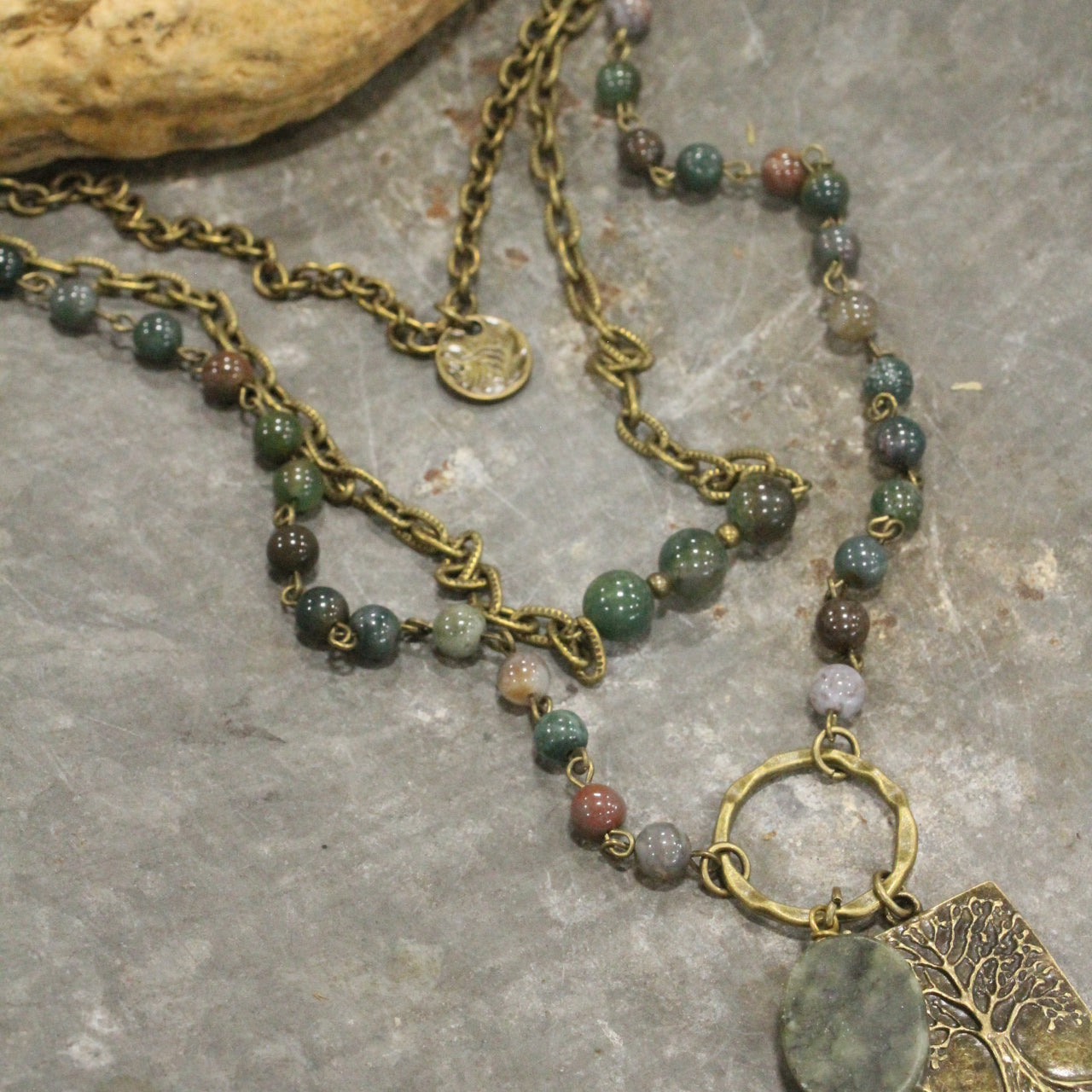 Tree Of Life Triple Layered Stone Necklace