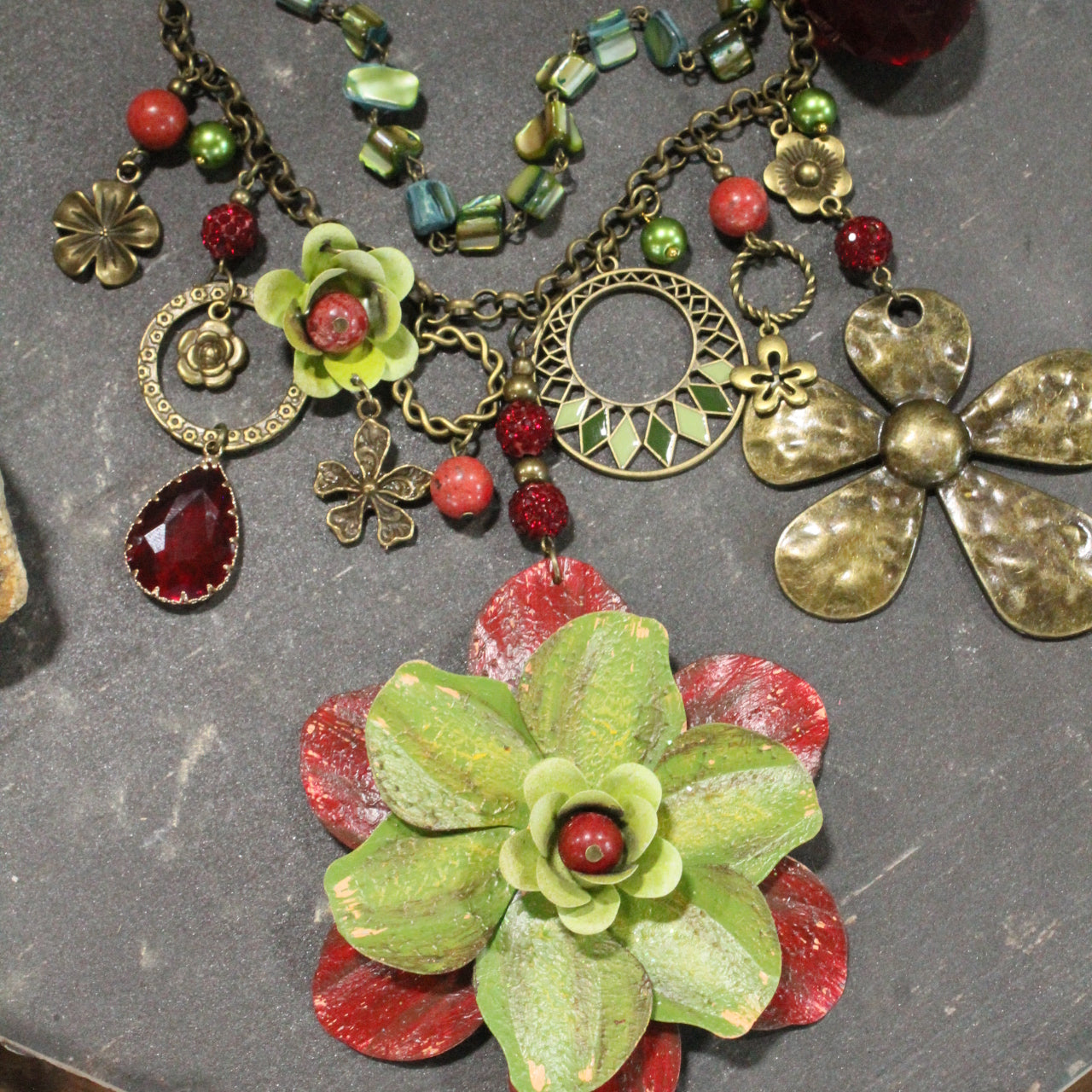 Color Explosion Burnt Red Flower Charm'd Necklace