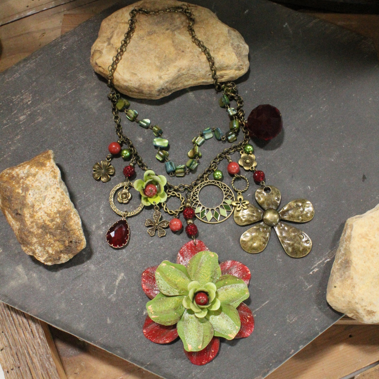 Color Explosion Burnt Red Flower Charm'd Necklace