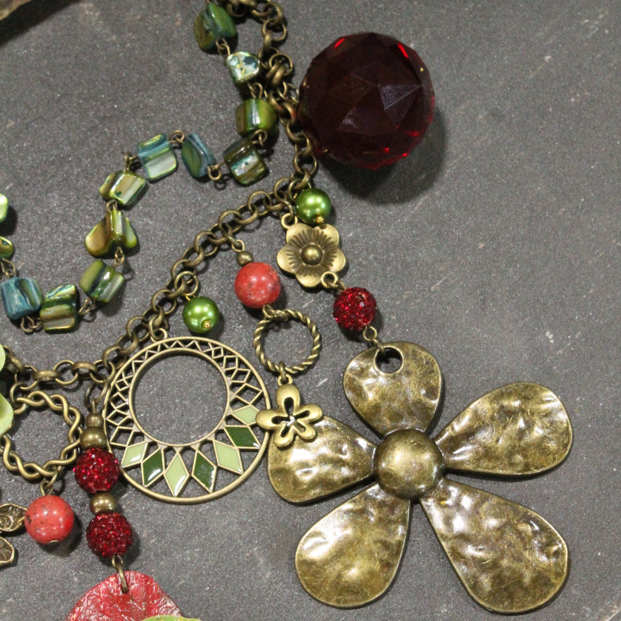 Color Explosion Burnt Red Flower Charm'd Necklace