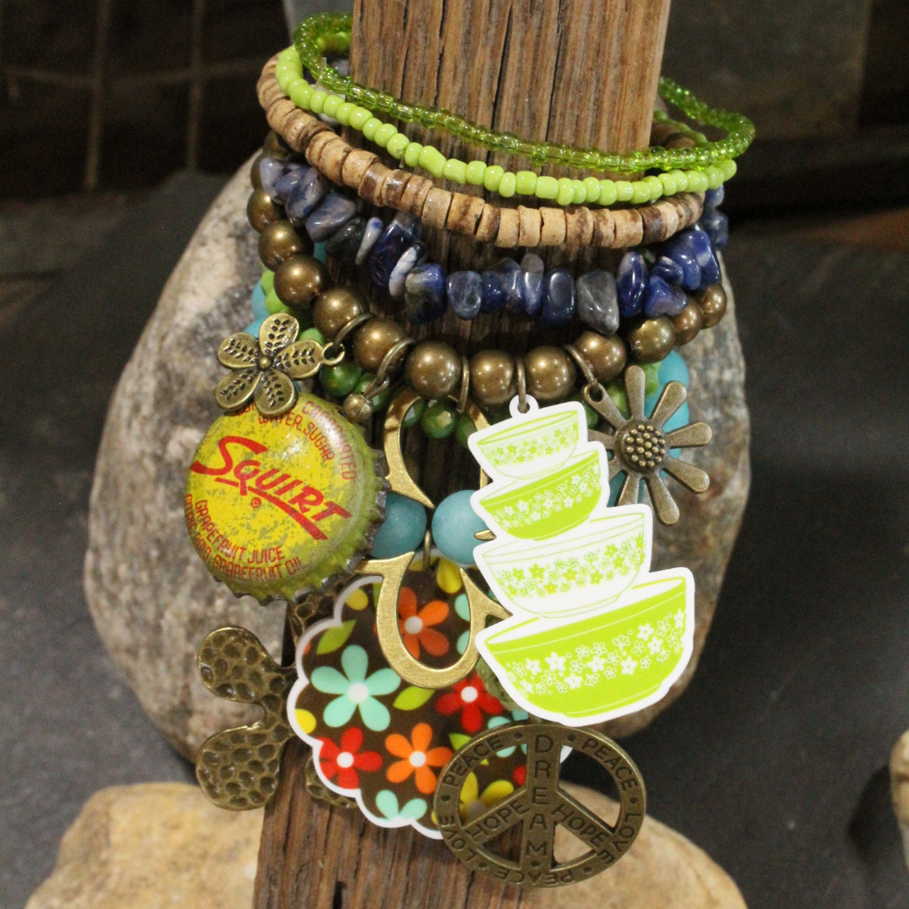 Take Me Back To Spatter Ware Blue Charm'd Bracelet Set
