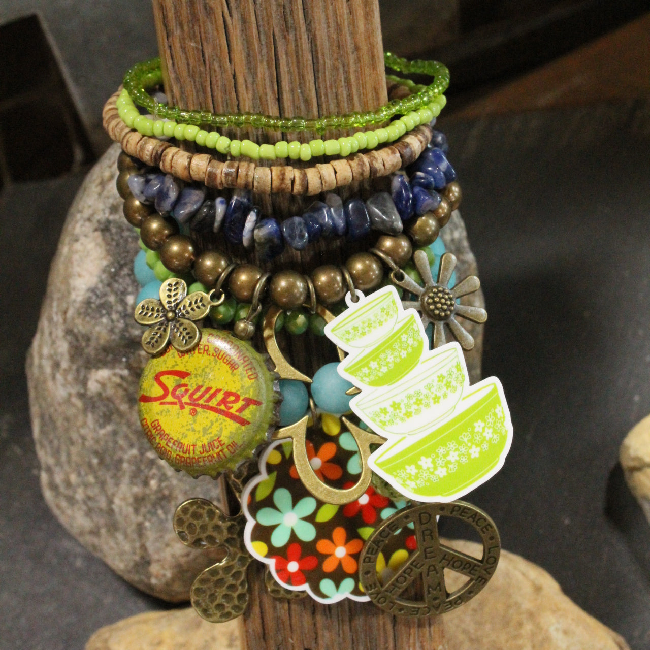 Take Me Back To Spatter Ware Blue Charm'd Bracelet Set