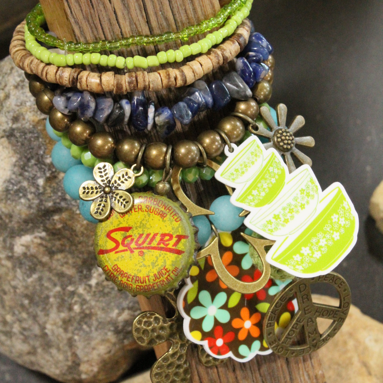 Take Me Back To Spatter Ware Blue Charm'd Bracelet Set