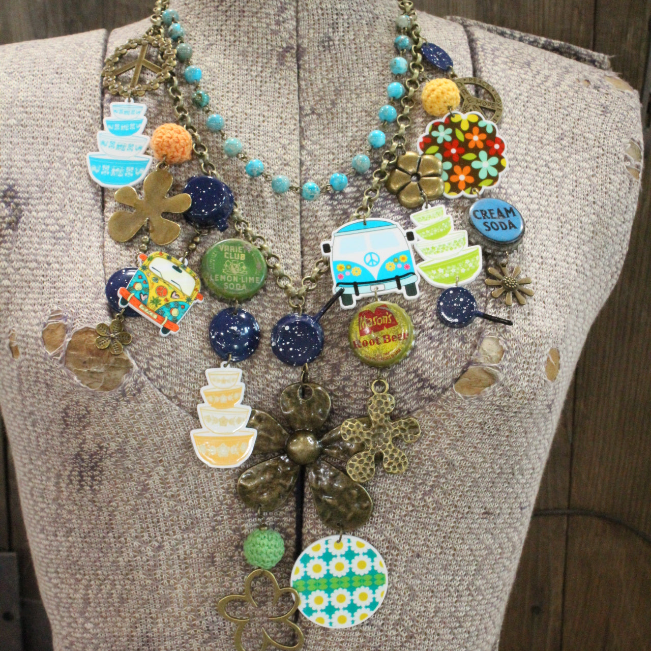 Take Me Back To Spatter Ware Blue Layered Necklace