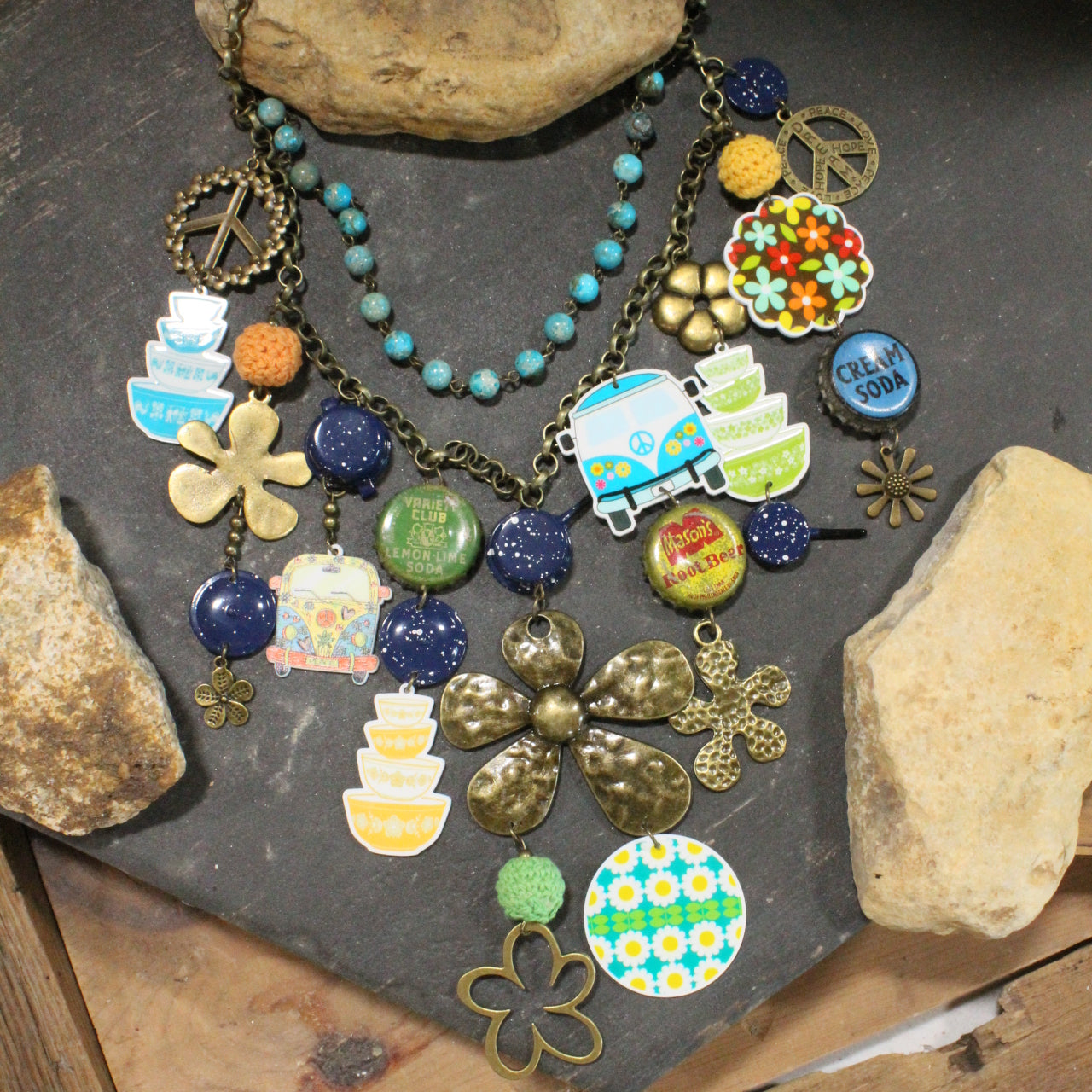 Take Me Back To Spatter Ware Blue Layered Necklace