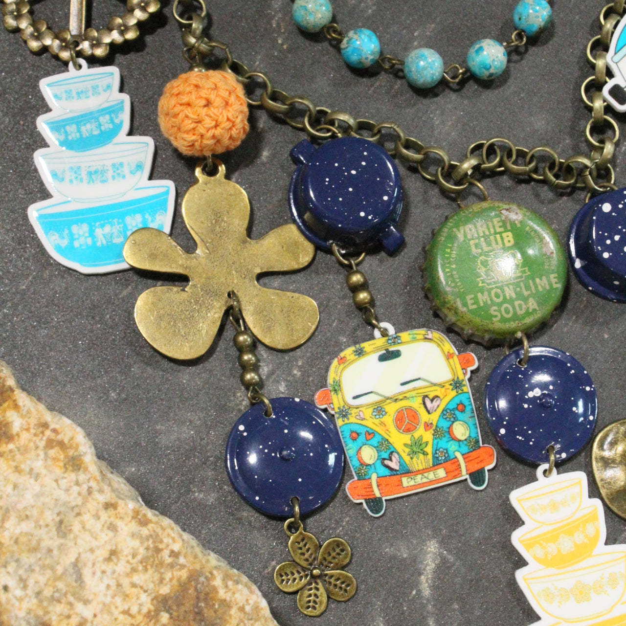 Take Me Back To Spatter Ware Blue Layered Necklace