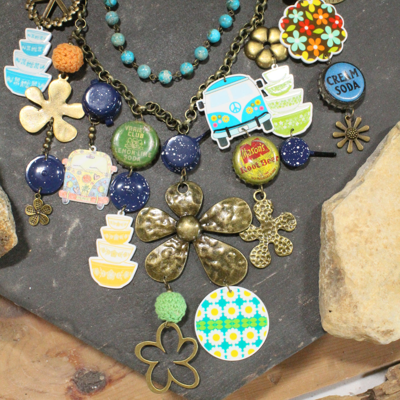 Take Me Back To Spatter Ware Blue Layered Necklace