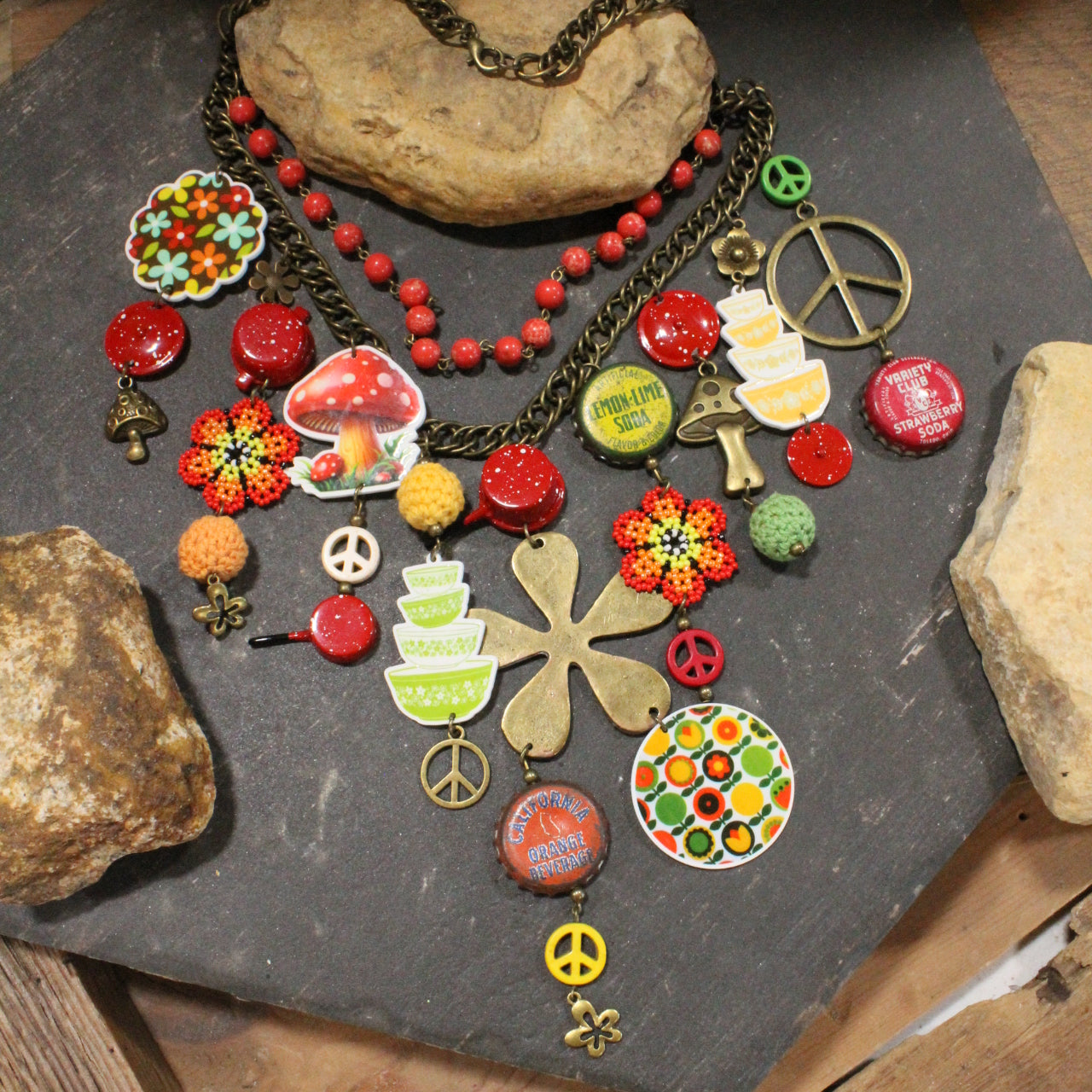Take Me Back To Spatter Ware Red Layered Necklace
