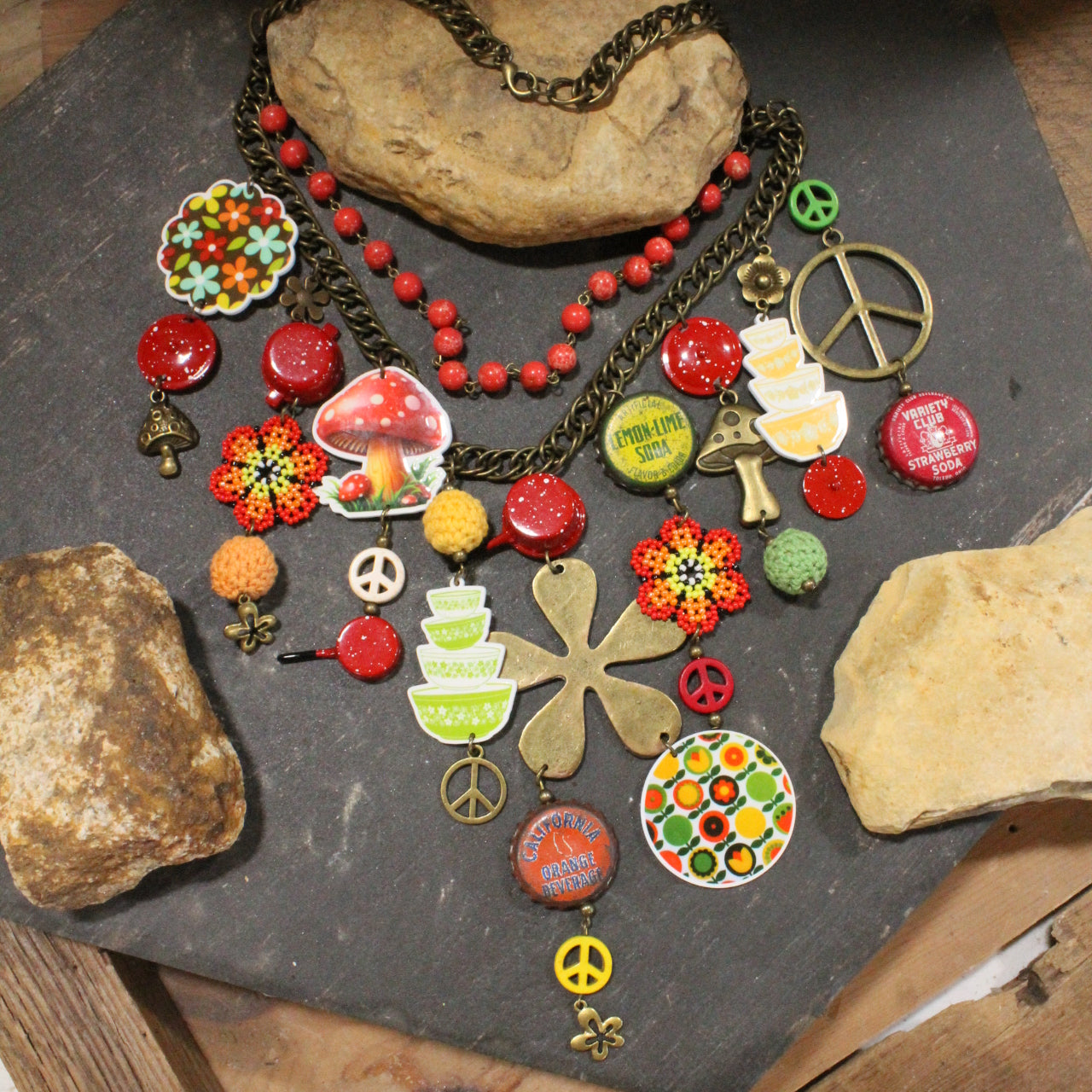 Take Me Back To Spatter Ware Red Layered Necklace