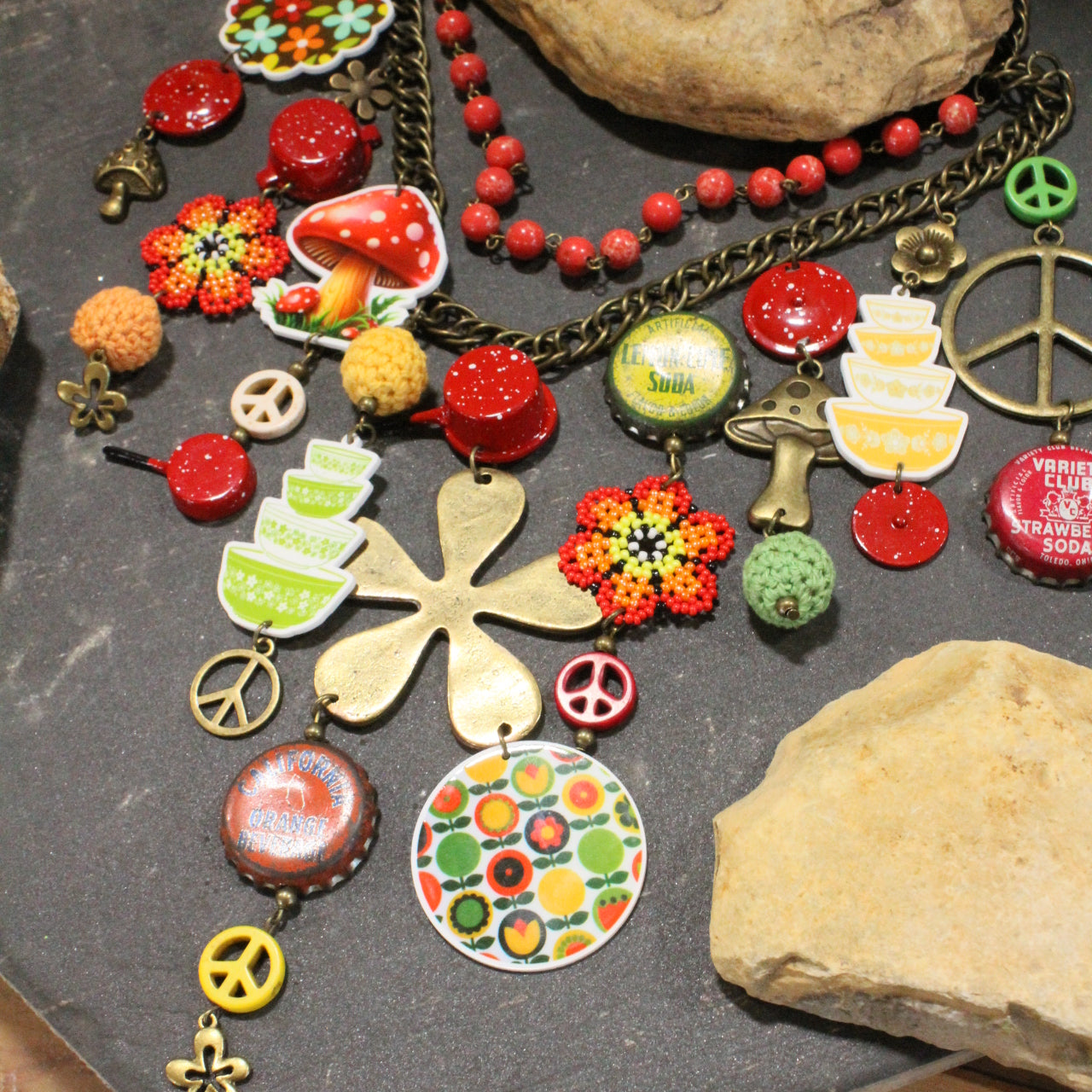 Take Me Back To Spatter Ware Red Layered Necklace