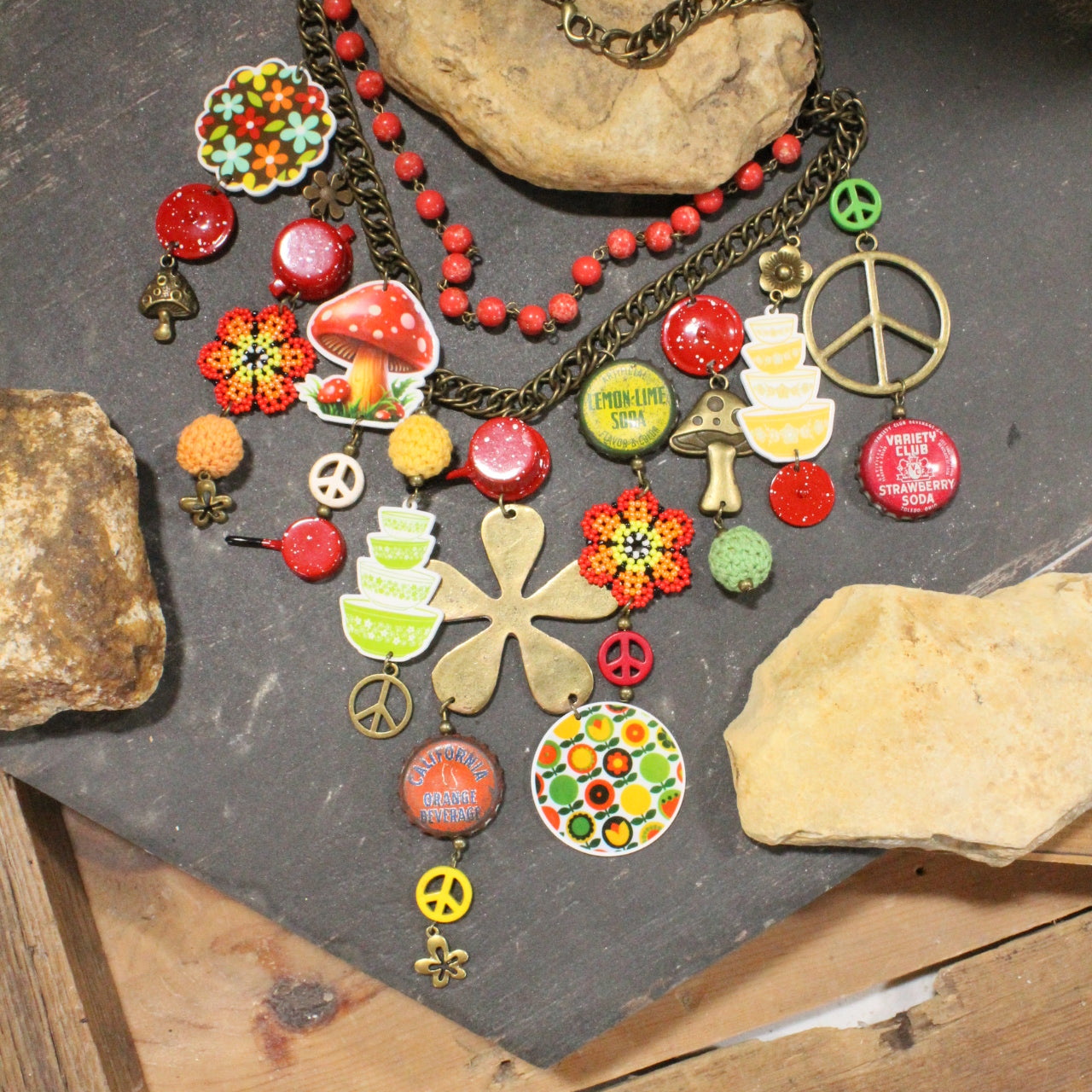 Take Me Back To Spatter Ware Red Layered Necklace