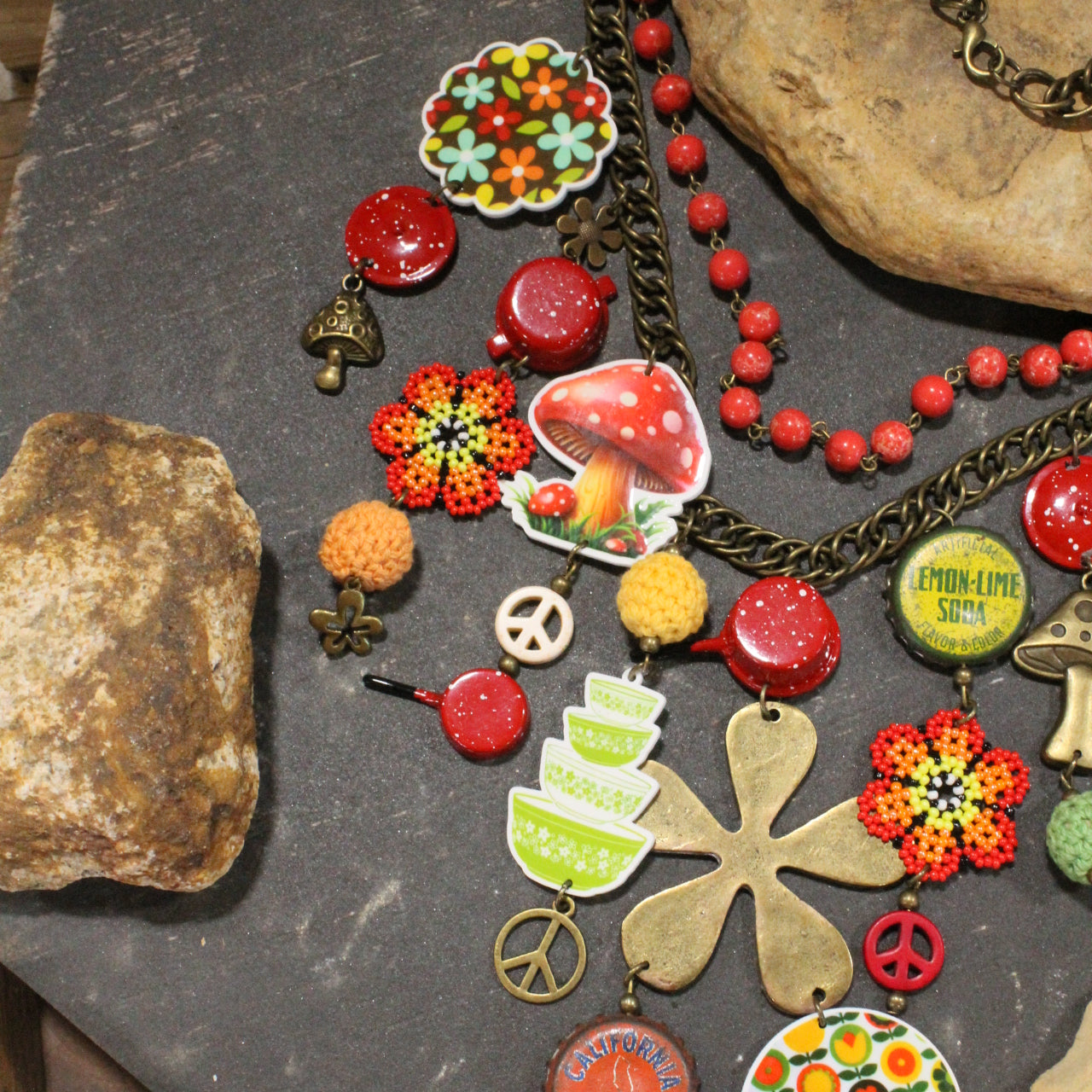 Take Me Back To Spatter Ware Red Layered Necklace