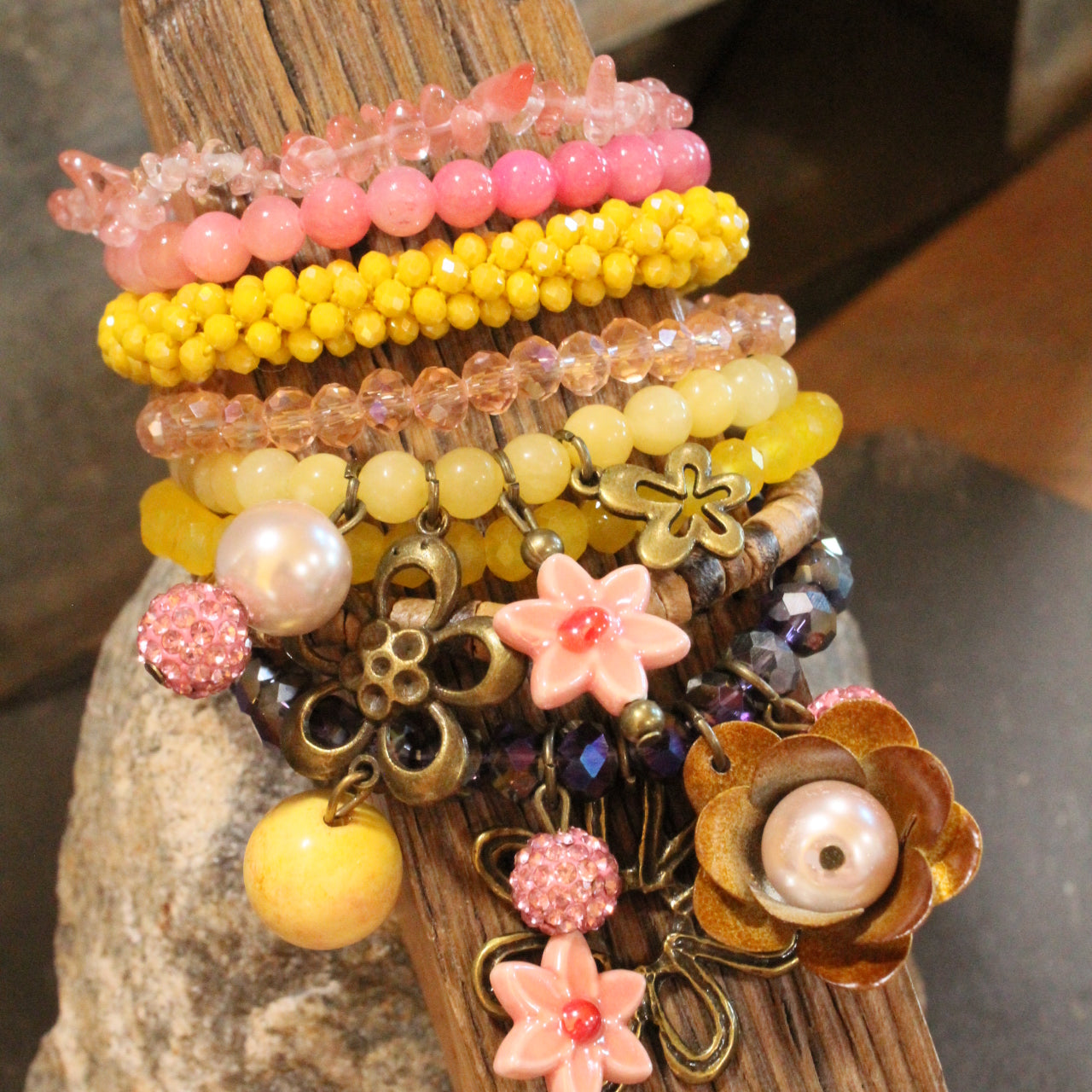 Color Explosion Mustard Flower Charm'd Bracelet Set