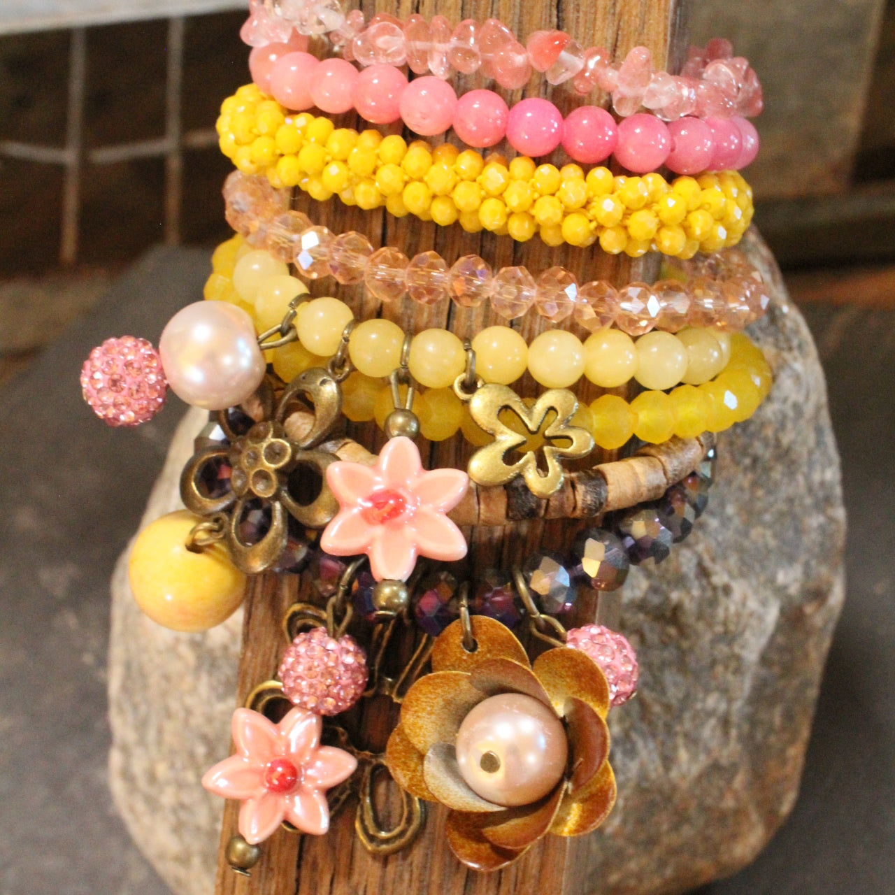 Color Explosion Mustard Flower Charm'd Bracelet Set