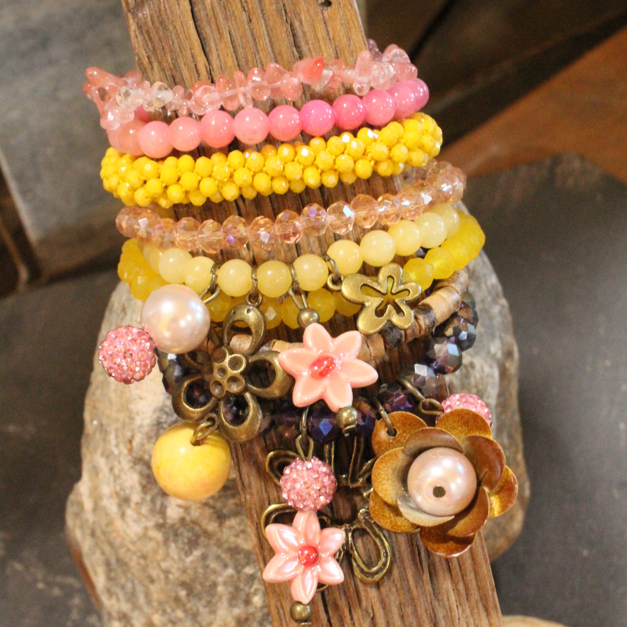 Color Explosion Mustard Flower Charm'd Bracelet Set