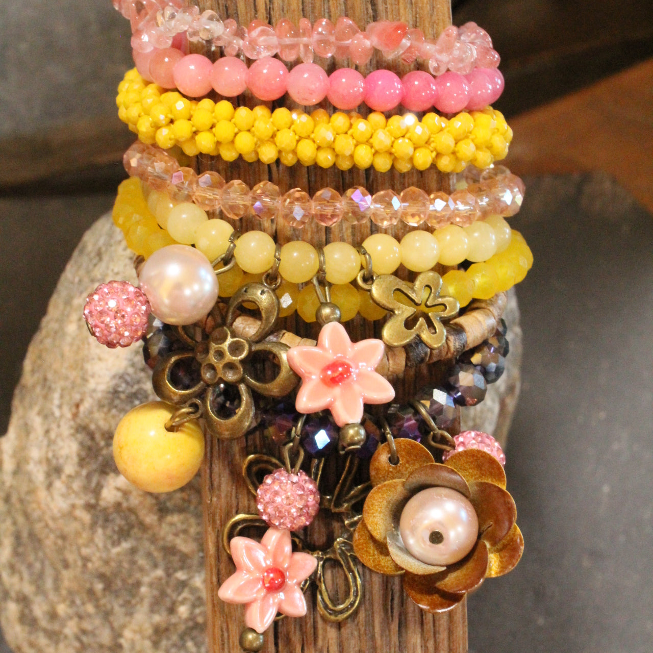 Color Explosion Mustard Flower Charm'd Bracelet Set