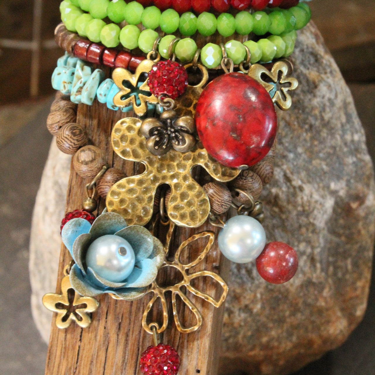 Color Explosion Turquoise Flower Charm'd Bracelet Set