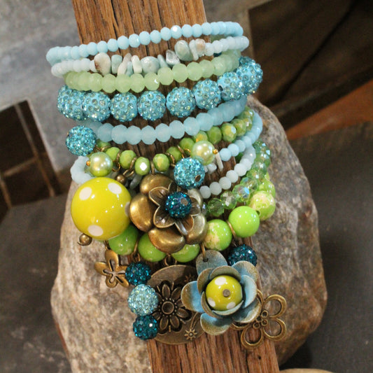 Color Explosion Lime Flower Charm'd Bracelet Set