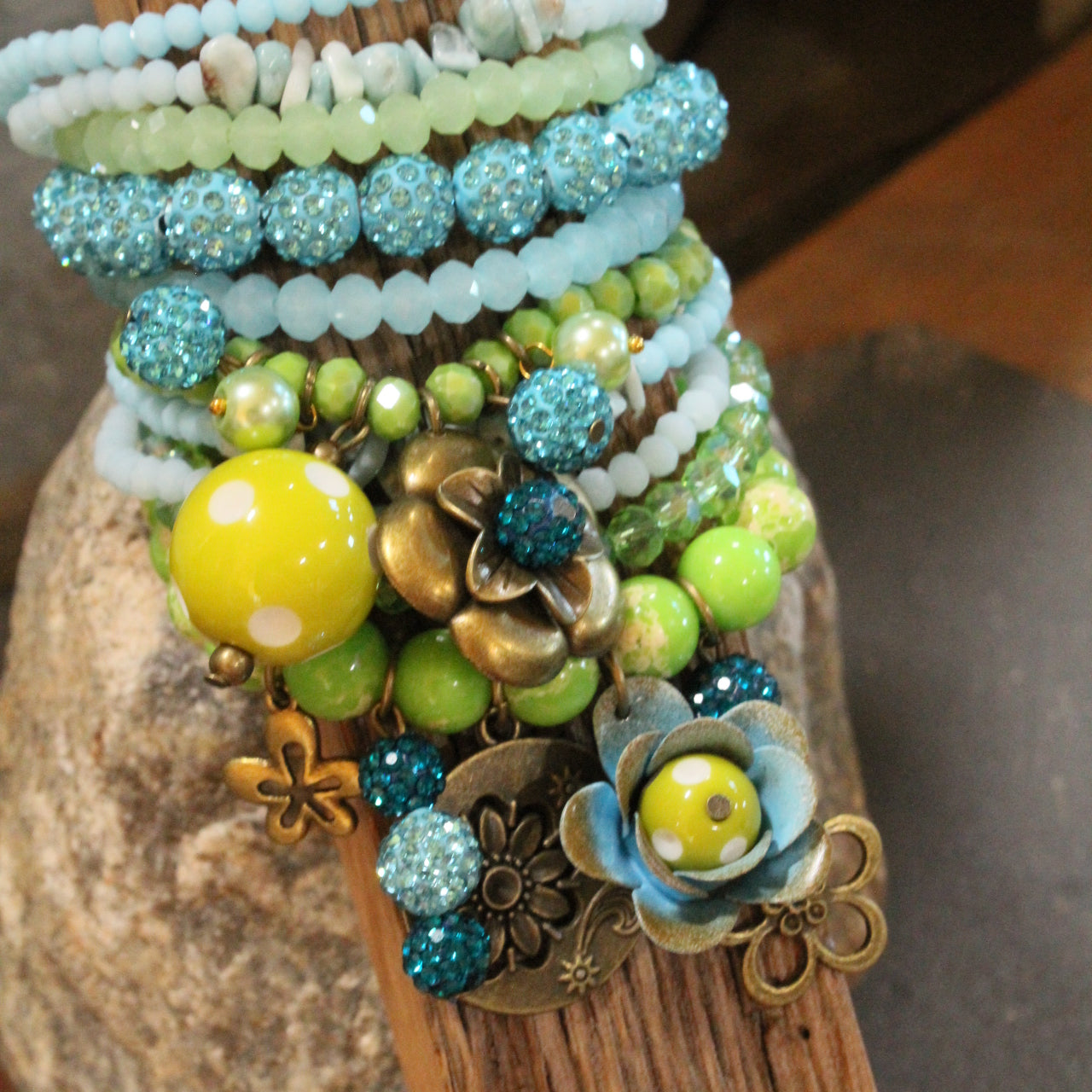Color Explosion Lime Flower Charm'd Bracelet Set